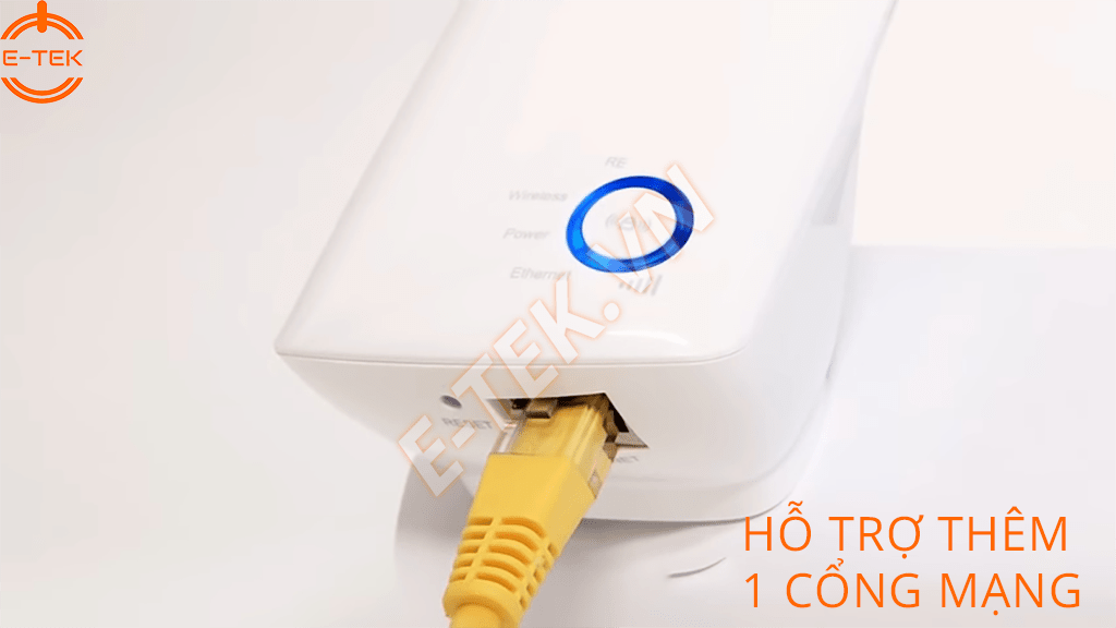Bộ kích sóng WIFI TPlink TL-WA850RE hỗ trợ thêm 1 cổng mạng.