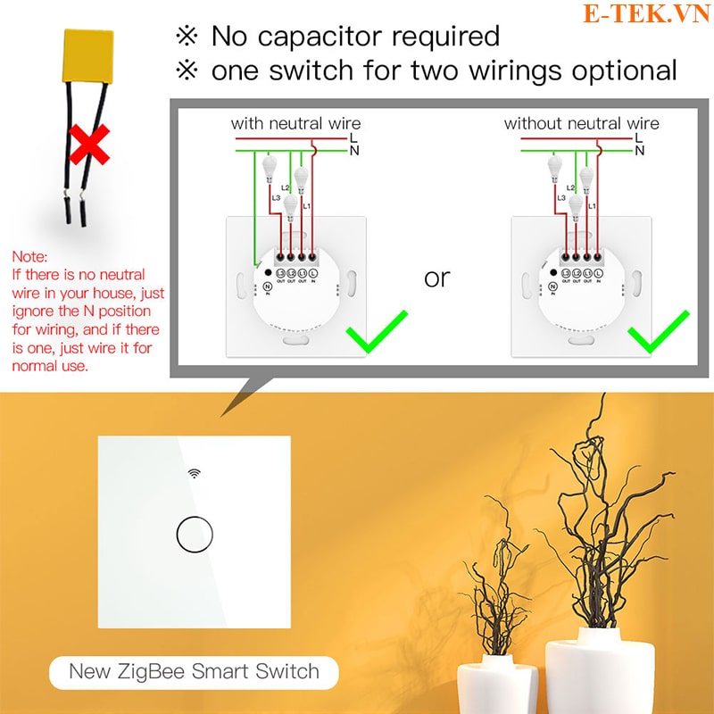 Sơ đồ kết nối công tắc cảm ứng Tuya Zigbee