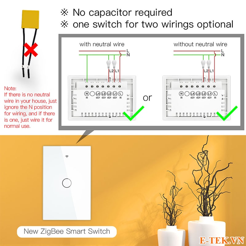 Sơ đồ kết nối công tắc cảm ứng Tuya Zigbee