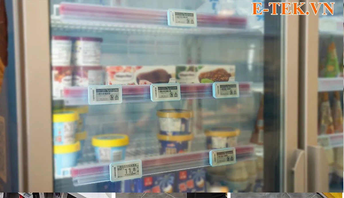 cửa hàng thực phẩm với thẻ giá thông minh esl minew