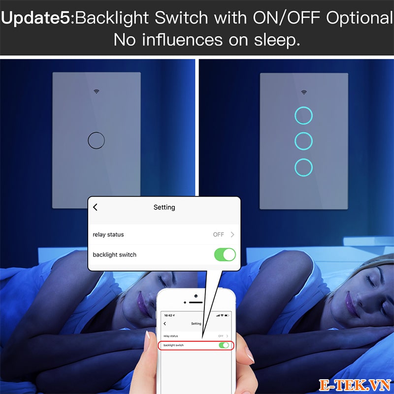 Thiết lập bật tắt đèn nền trên Công tắc cảm ứng Tuya Zigbee