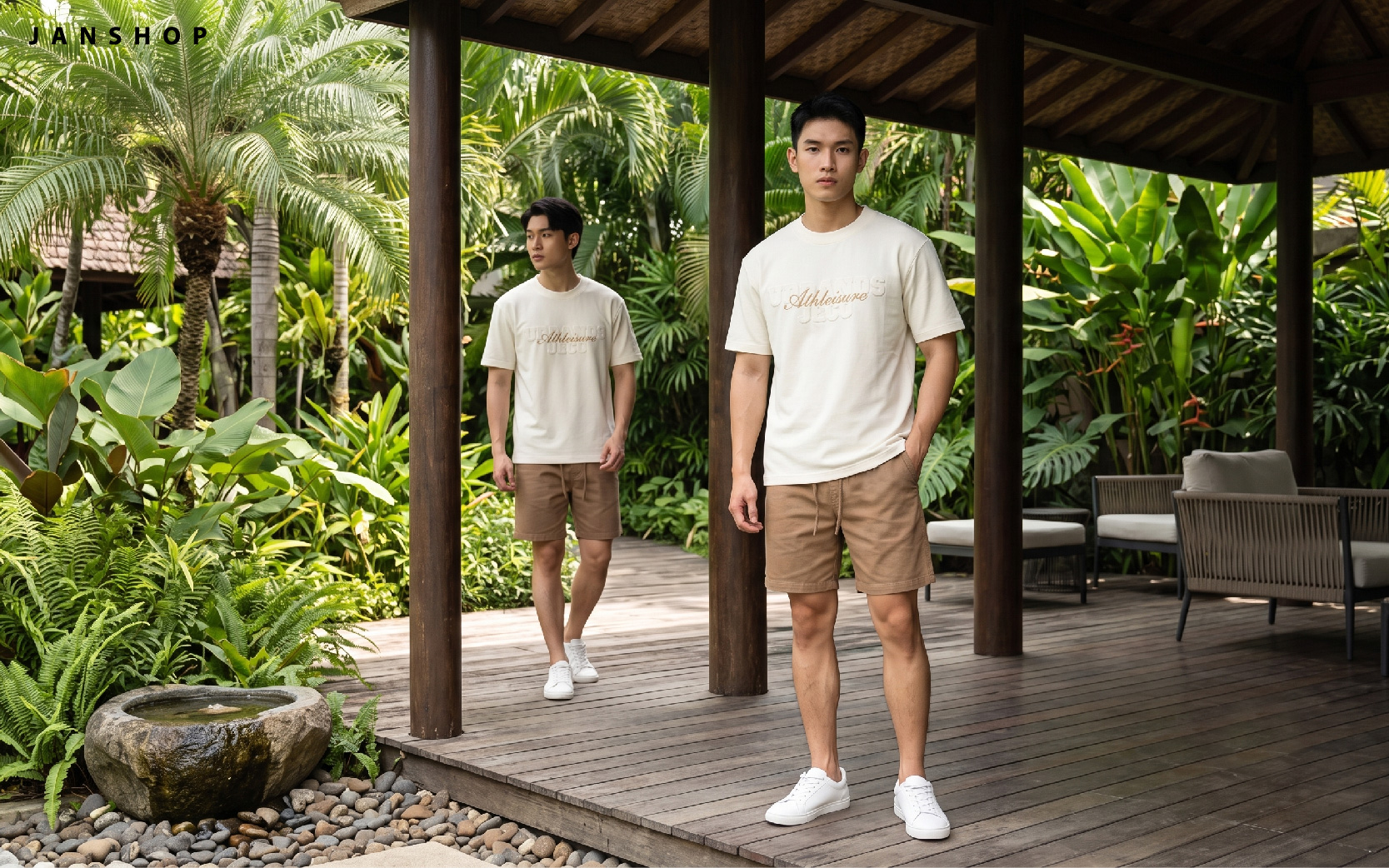Áo thun nam với quần short