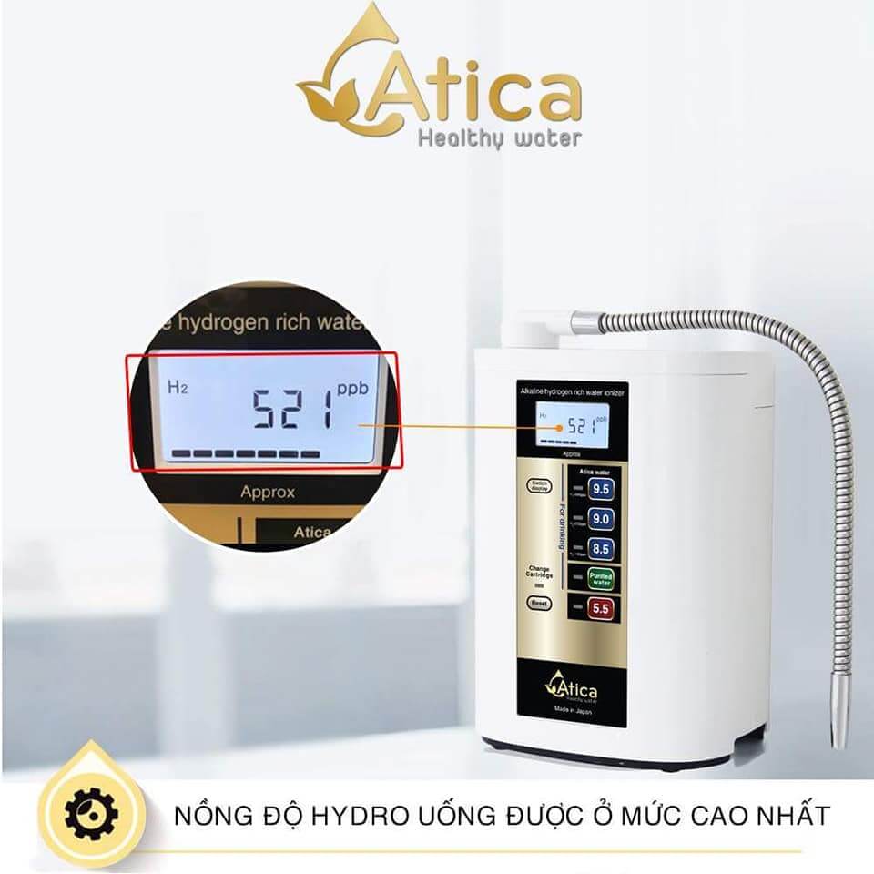 Máy Điện Giải Ion Kiềm Atica Eco tạo ra nước uống có nồng độ Hydro cao nhất.