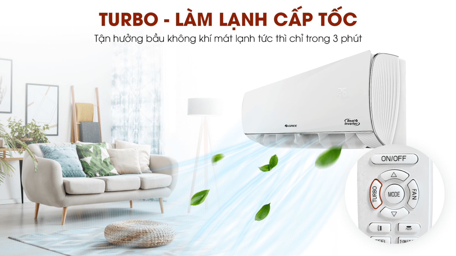  Máy Lạnh Treo Tường GREE Inverter Fairy -Turbo – Làm lạnh cấp tốc chỉ trong 3 phút