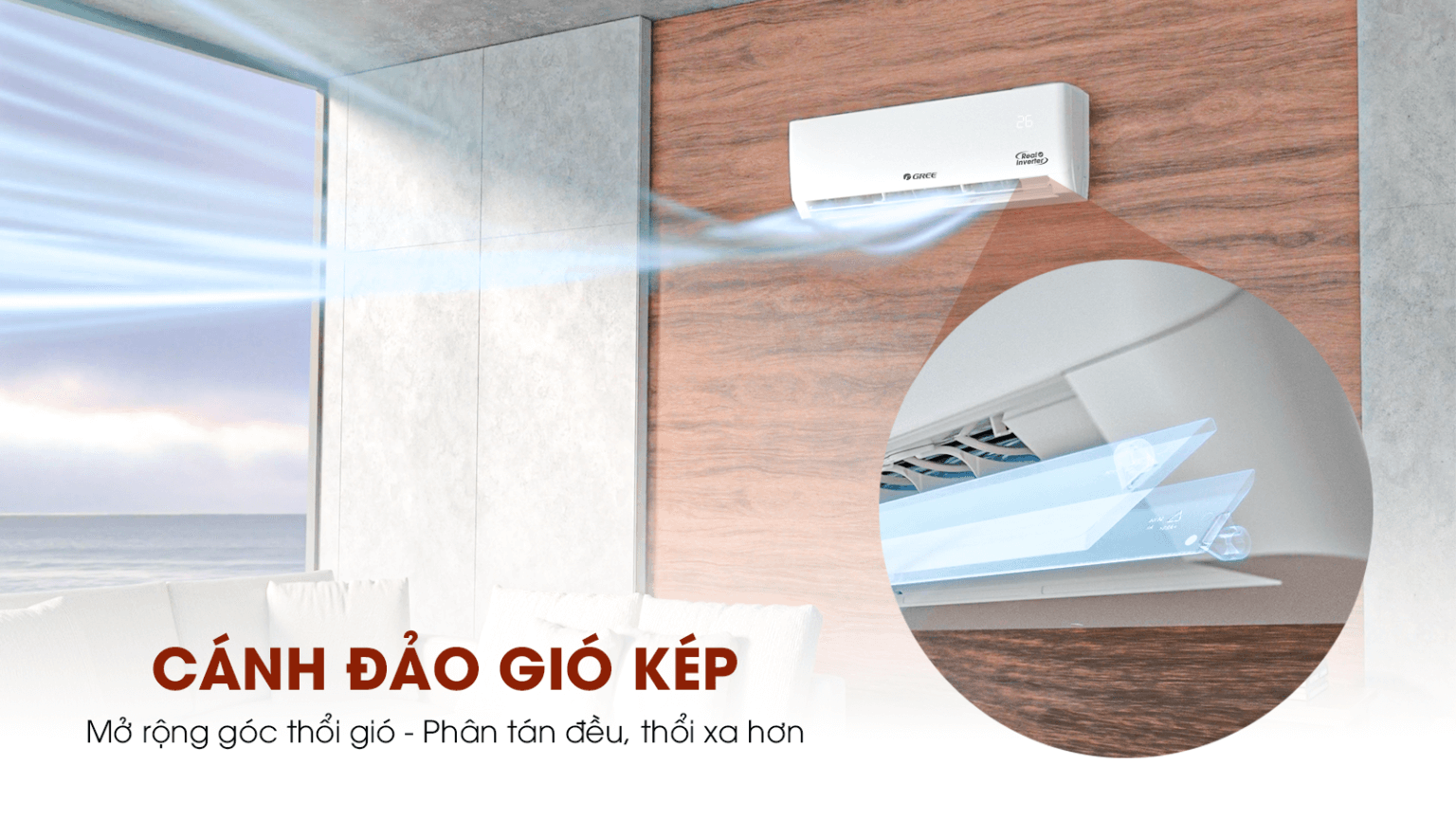 Máy Lạnh Treo Tường GREE Inverter Pular - Cánh đảo gió kép