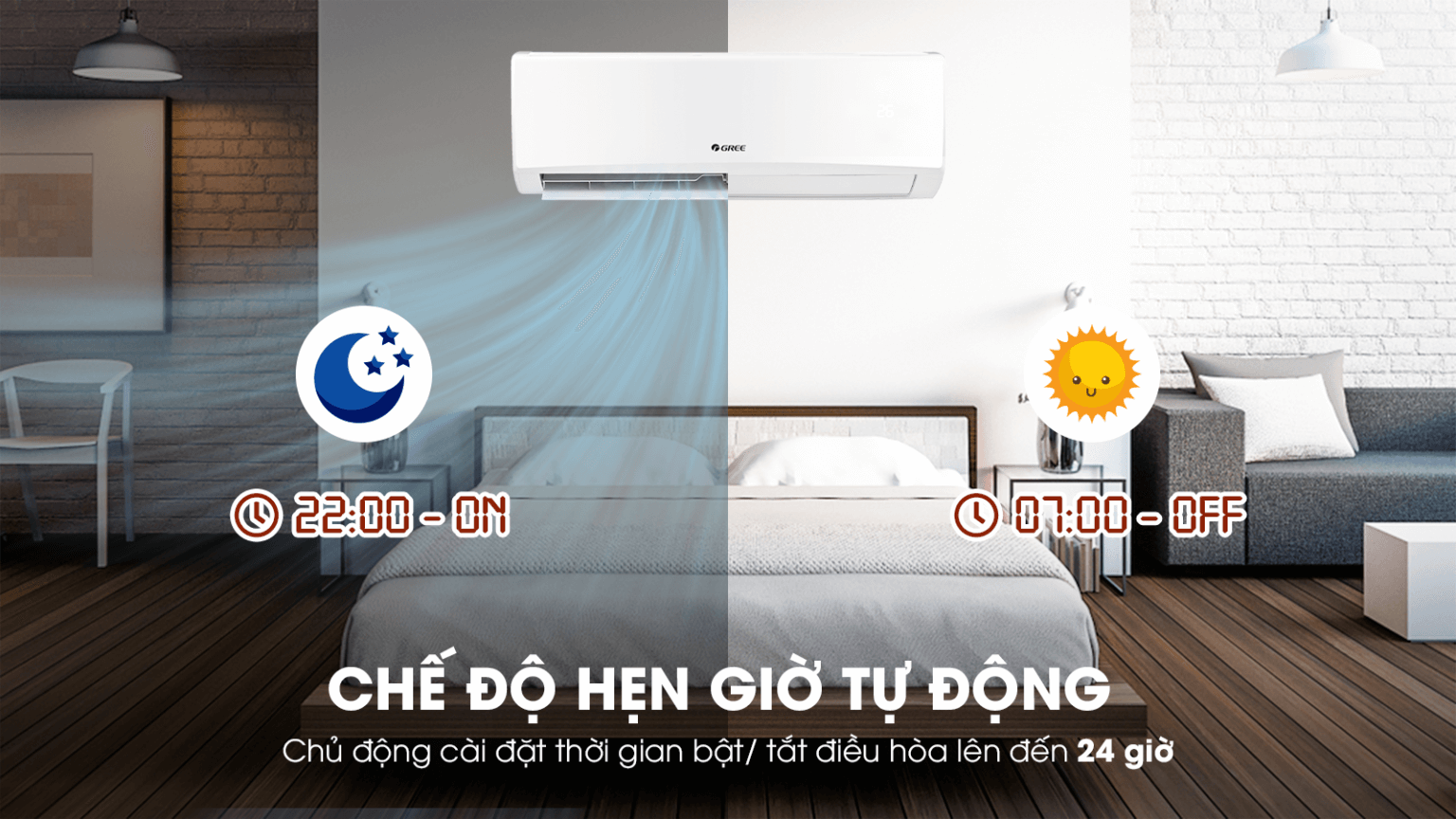  Máy Lạnh Treo Tường GREE Kool -  Chế độ hẹn giờ tắt/bật tự động