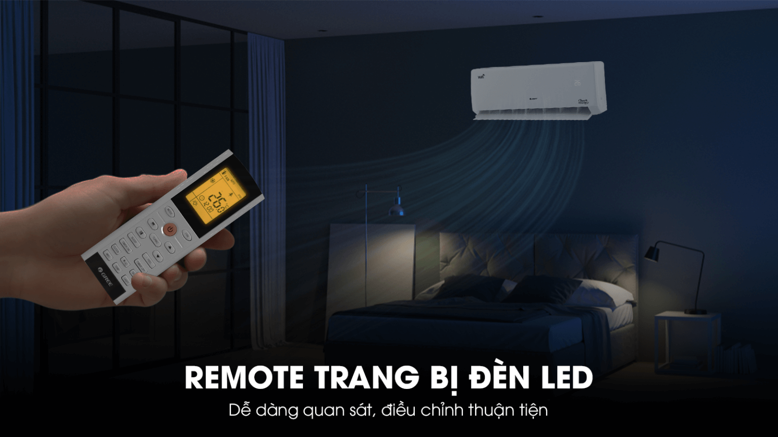 Máy Lạnh Treo Tường GREE Wifi Inverter Blizzard- Remote trang bị đèn LED