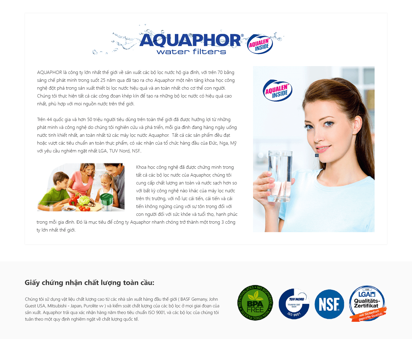 Máy Lọc Nước Aquaphor Favorite đạt nhiều chứng nhận Quốc tế về chất lượng.