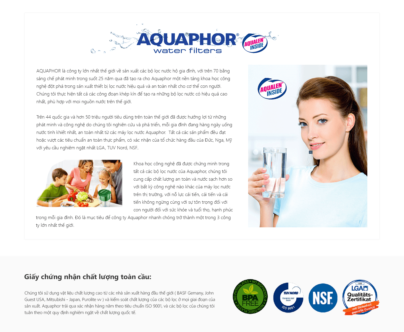 Máy Lọc Nước Aquaphor Modern đạt nhiều chứng nhận Quốc tế về chất lượng.