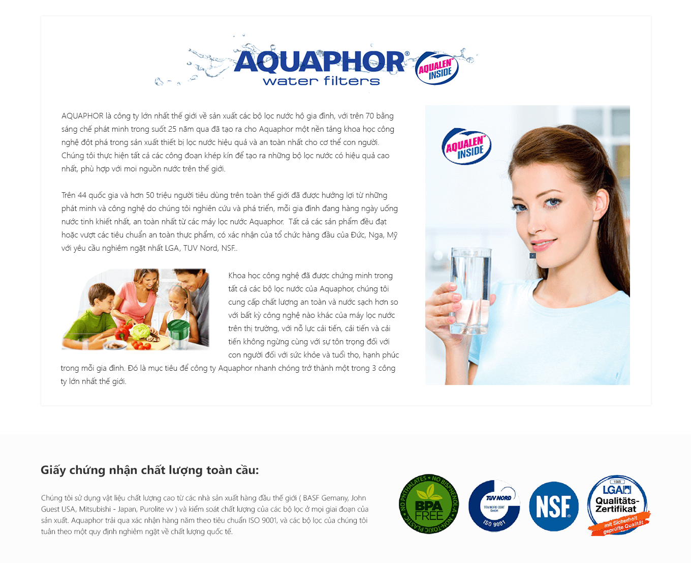 Máy Lọc Nước Aquaphor Trio Norma đạt nhiều chứng nhận Quốc tế về chất lượng.