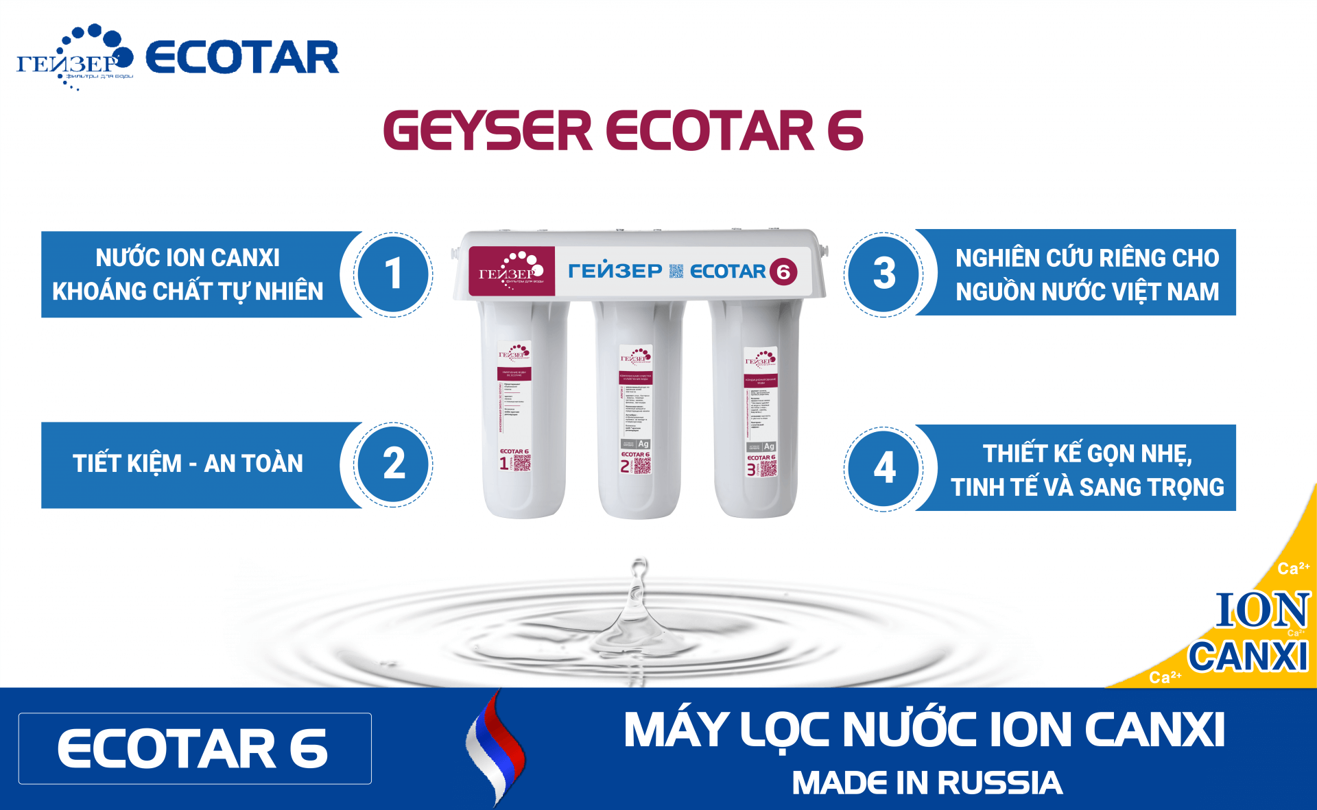 Máy Lọc Nước Nano Ion Canxi Geyser ECOTAR 6 có nhiều ưu điểm vượt trội.