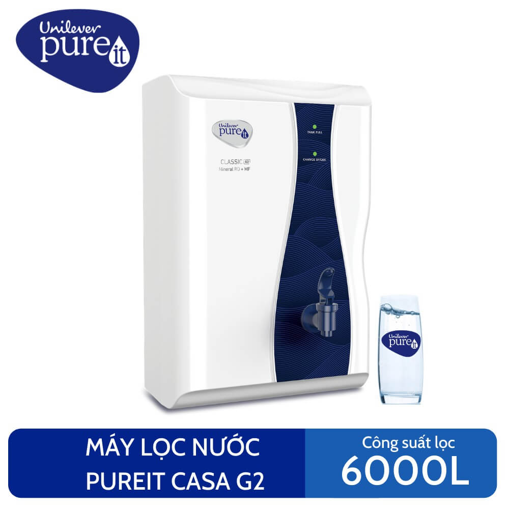 Máy Lọc Nước Pureit Casa G2 có công suất lọc 20 lít/giờ, dung tích bình chứa 6 lít