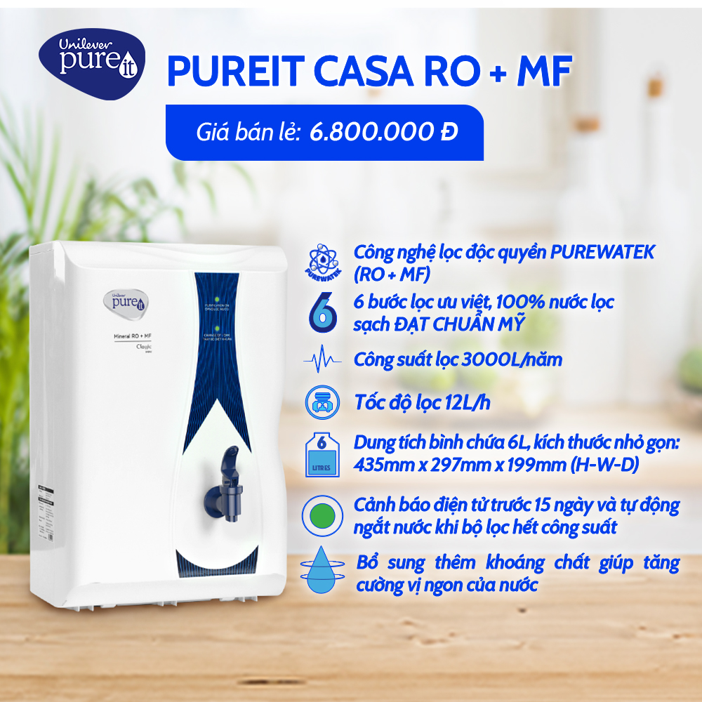 Máy Lọc Nước Pureit Casa - RO+MF - Nước Lọc Sạch Đạt Chuẩn Mỹ có nhiều ưu điểm vượt trội