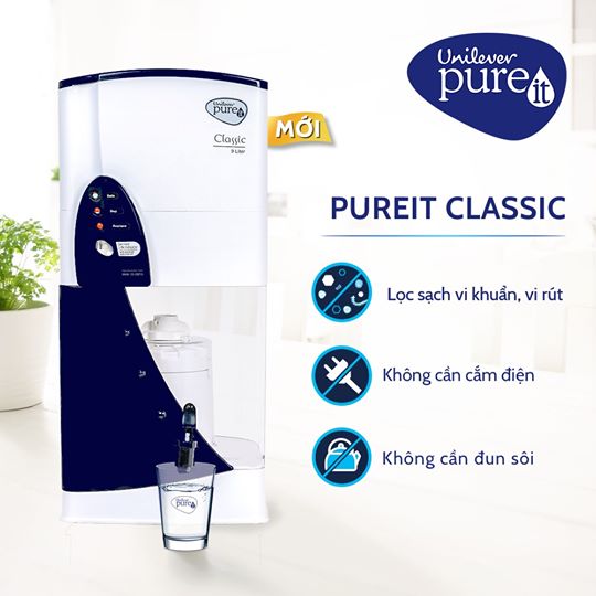 Máy Lọc Nước Pureit Classic không sử dụng điện, tiết kiệm điện năng cho gia đình bạn.