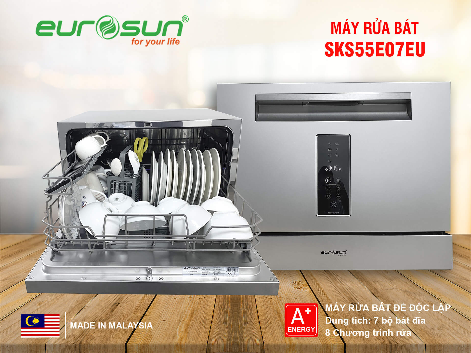 Giới thiệu Máy Rửa Chén Bát Eurosun SKS55E07EU - Sức chứa 7 Bộ, Nhập khẩu Malaysia