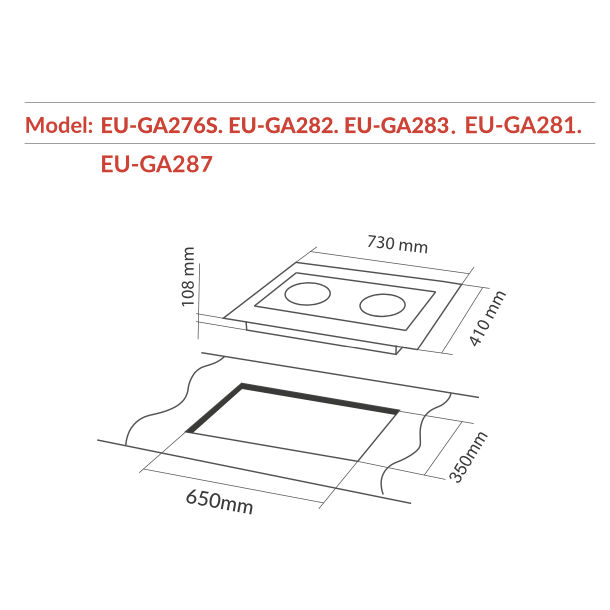 Kích thước lắp đặt Bếp Gas Âm 2 Lò Nấu Eurosun EU-GA276S