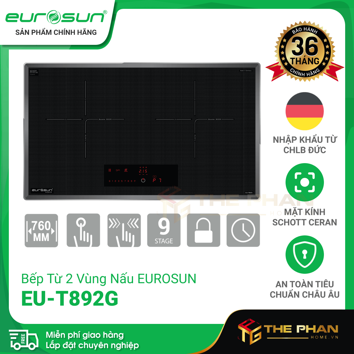 Giới thiệu Bếp Từ Đôi Eurosun EU-T892G - Inverter Thông Minh, Nhập khẩu CHLB Đức