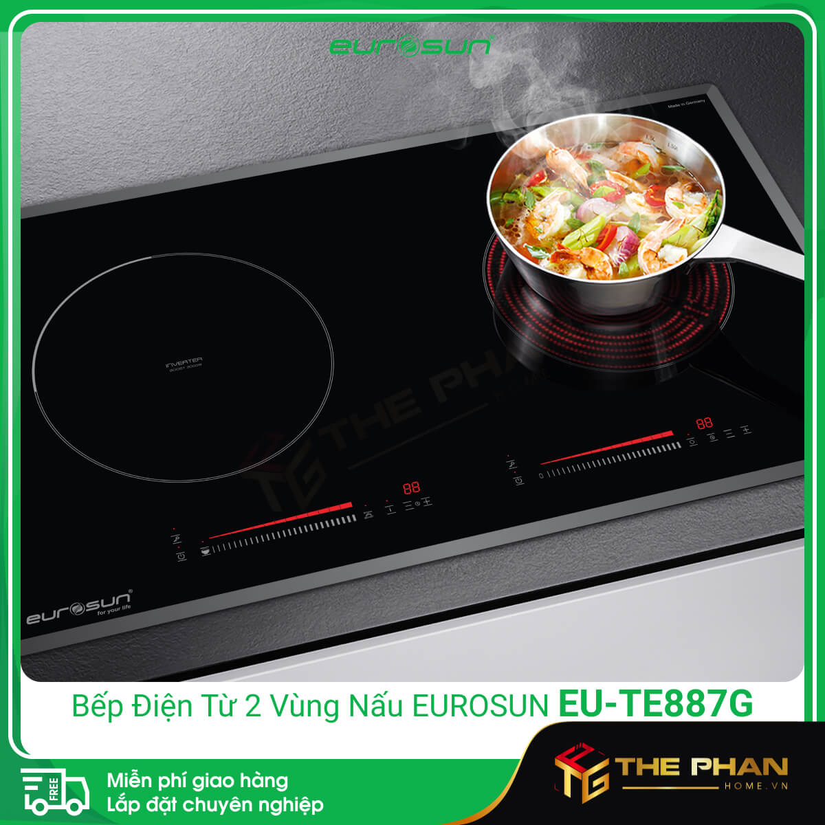 Hình ảnh thực tế Bếp điện từ đôi (1 điện + 1 hồng ngoại) Eurosun EU-TE887G