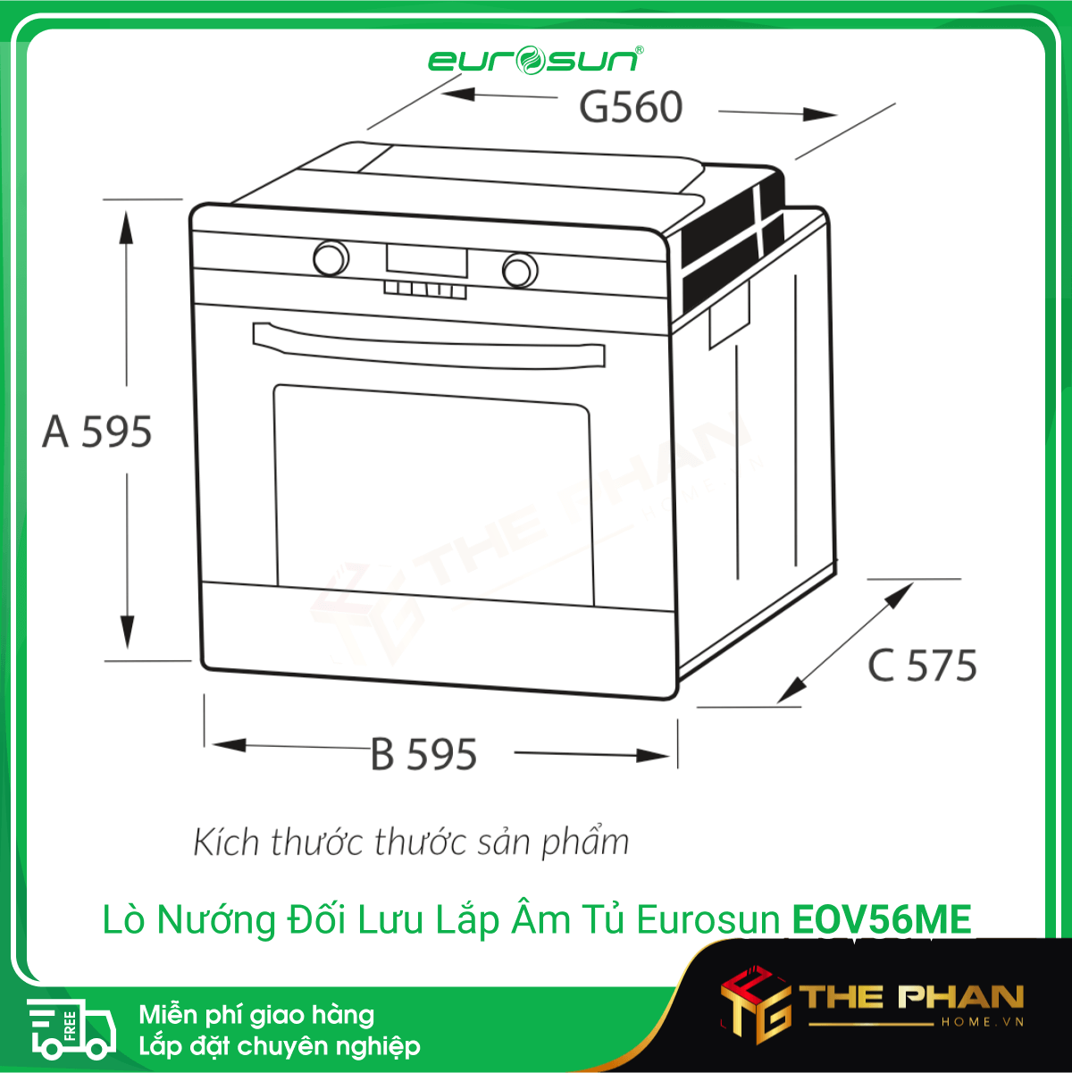 Lò Nướng Đối Lưu Lắp Âm Tủ Eurosun EOV65ME - 65L, Nhập khẩu Malaysia