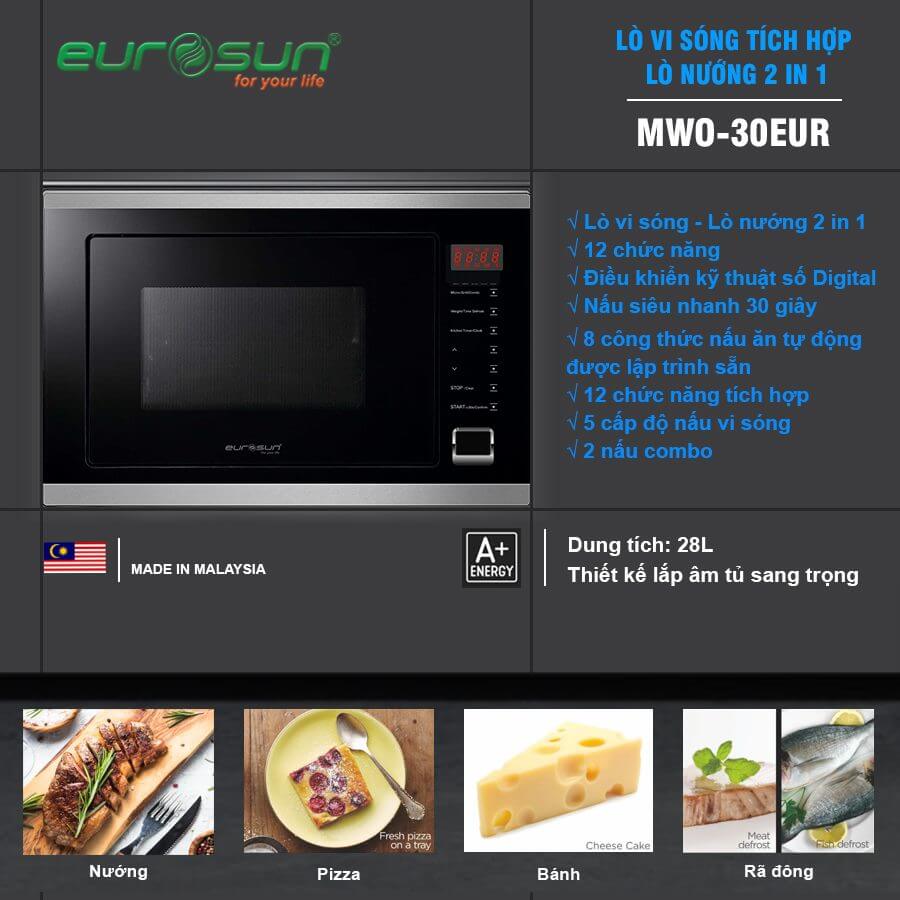 Lò Vi Sóng Kết Hợp Lò Nướng Lắp Âm Tủ Eurosun MWO-30EUR - 2 Trong 1, 28L