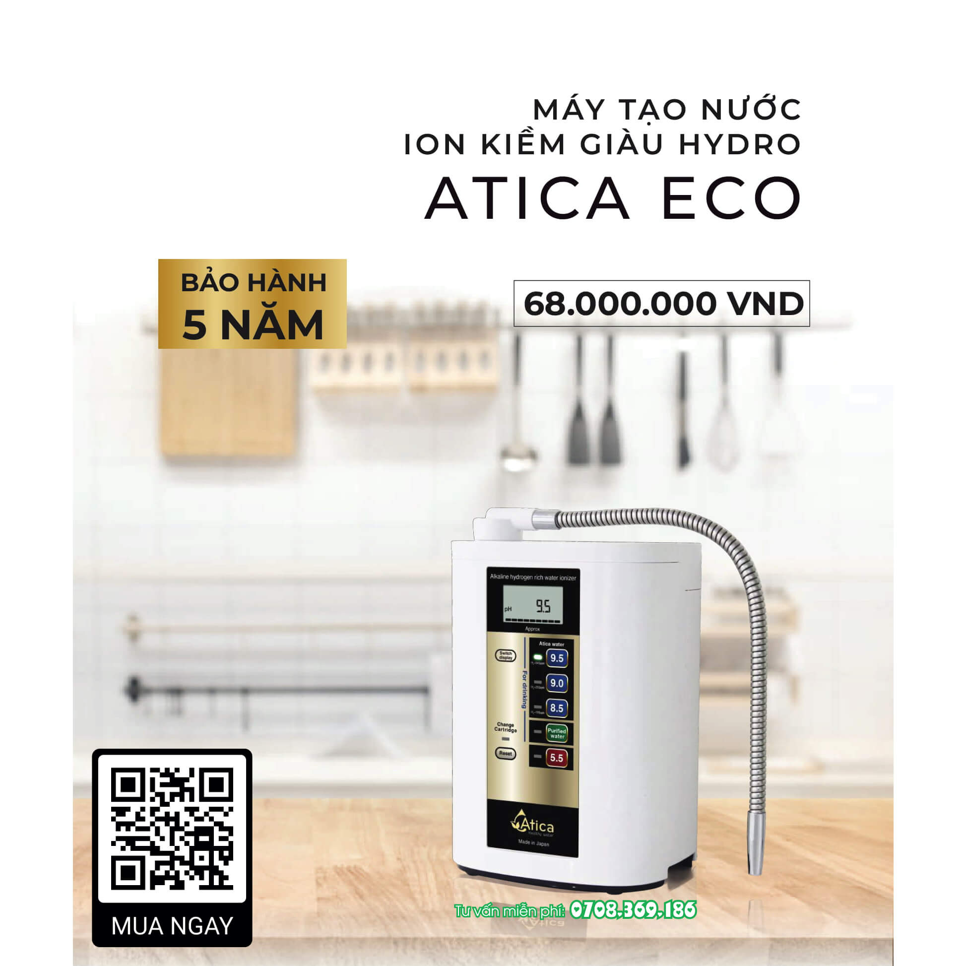 Máy tạo nước ion kiềm giàu hydro Maxell ATICA ECO - Hàng chính hãng