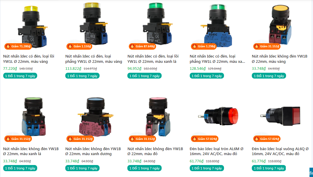 đèn báo nút nhấn Idec