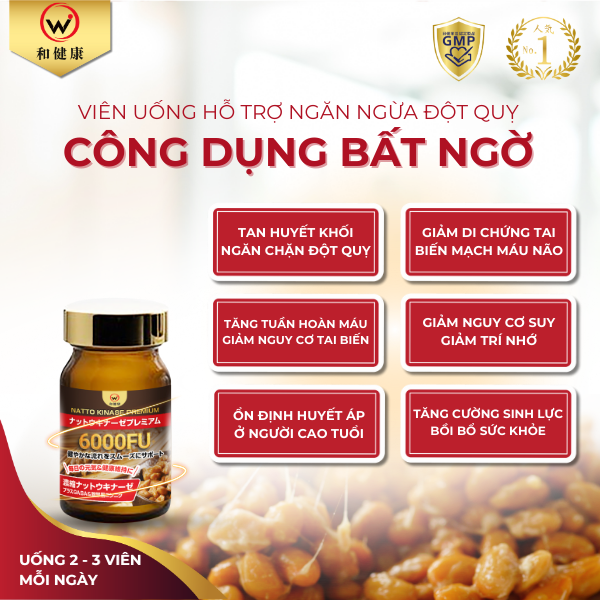 Công Dụng Của Viên Uống Chống Đột Quỵ Natto Kinase Premium 6000FU Wakenko