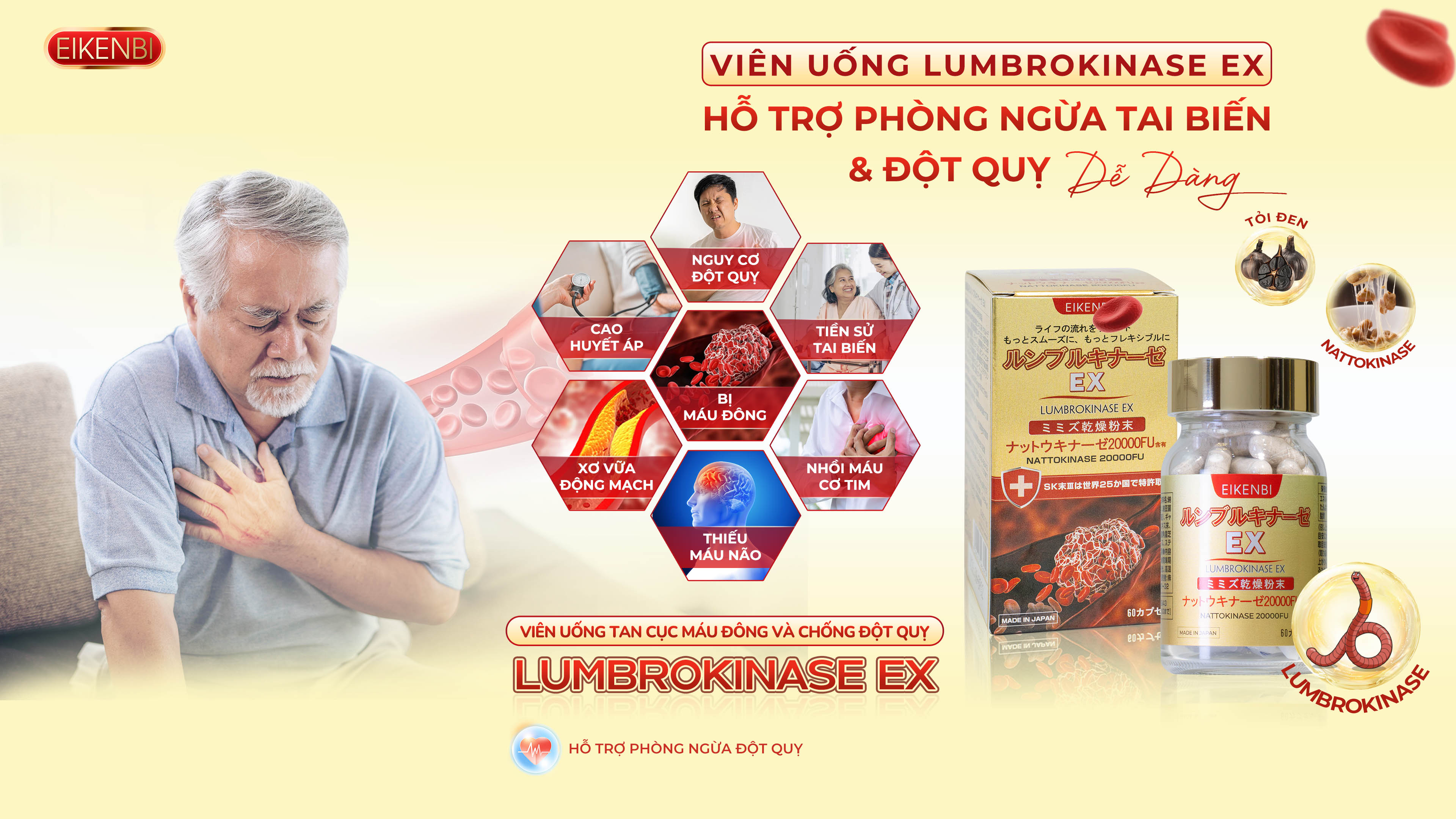 Viên uống tan cục máu đông & chống đột quỵ Lumbrokinase EX Eikenbi