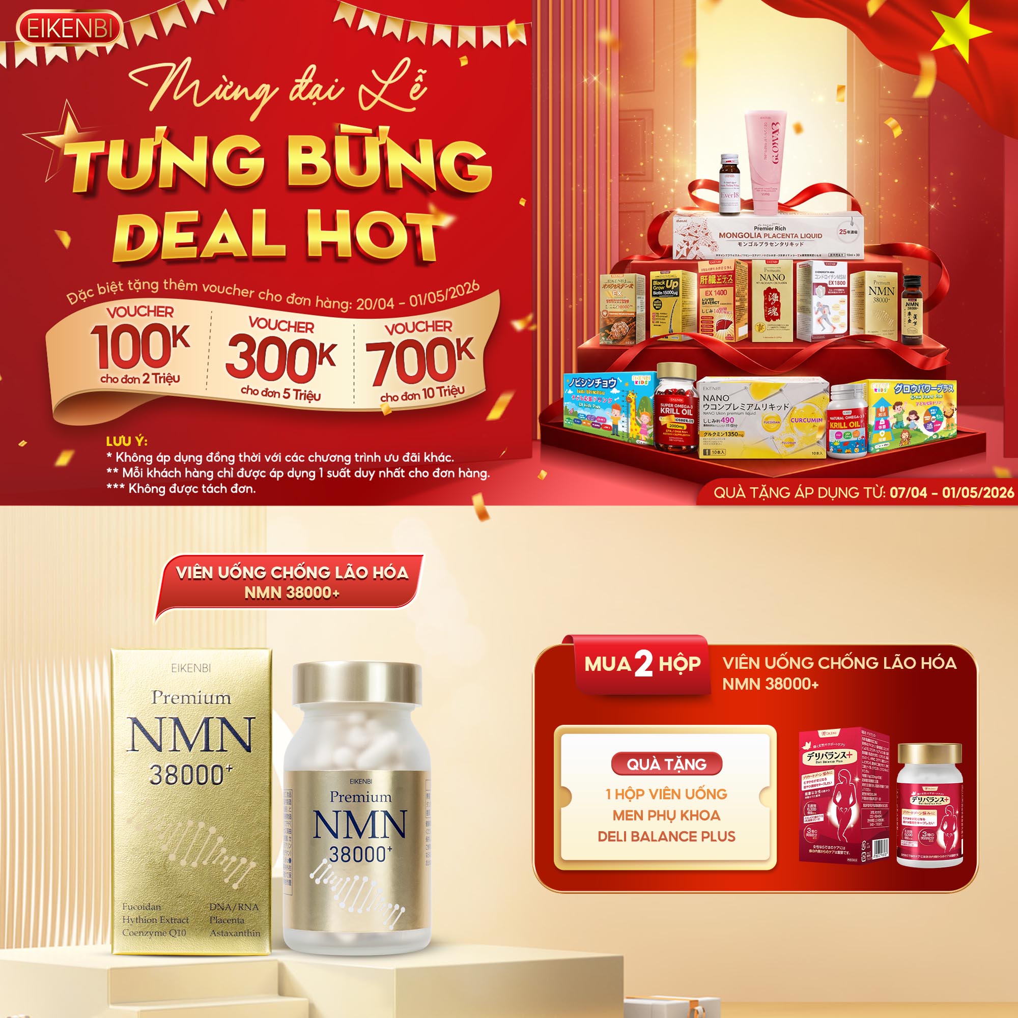 Viên Uống Chống Lão Hóa NMN 38000+ Eikenbi (Hộp 90 Viên)