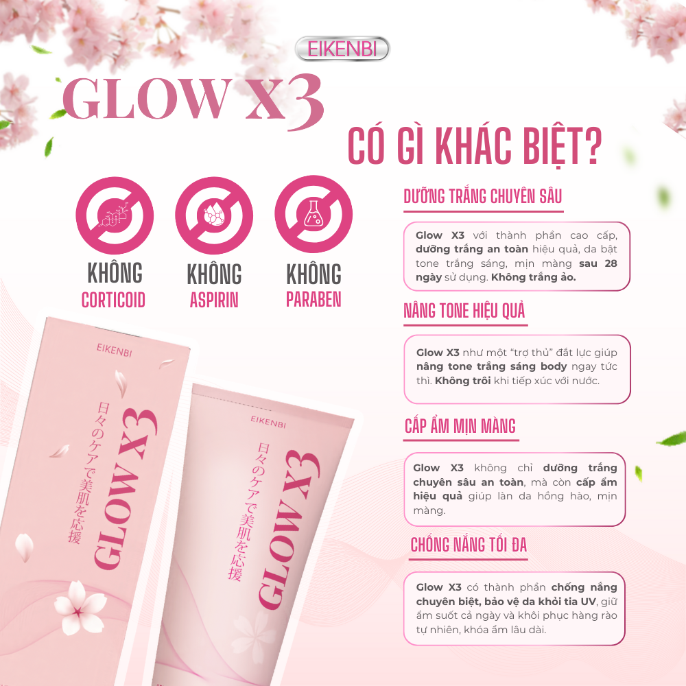 Công Dụng Của Kem Kích Trắng Body Nâng Tone Glow X3 Eikenbi