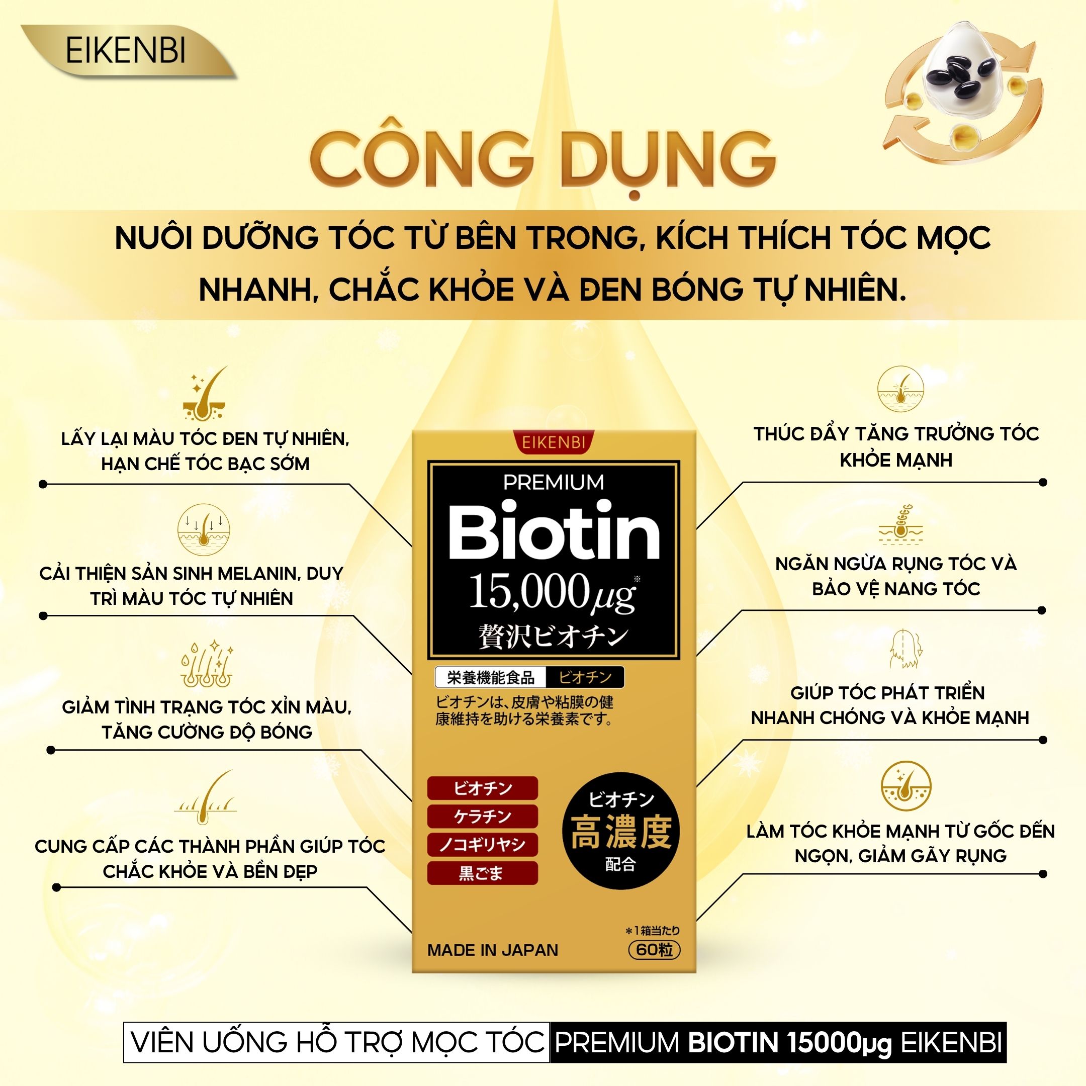 Công Dụng Của Viên Uống Mọc Tóc Black Grow Up Maximum Biotin 15,000µg Eikenbi