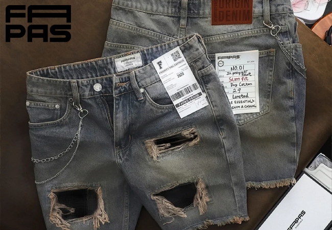 Quần short jean nam rách