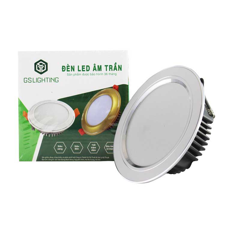 đèn led âm trần GS công suất 8w 12w viền vàng, viền bạc