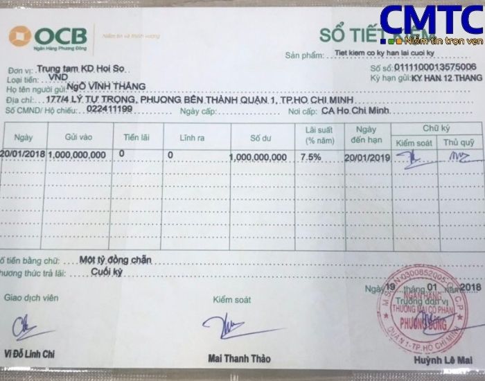 Quy trình dịch vụ làm sổ tiết kiệm tại Đồng Tháp