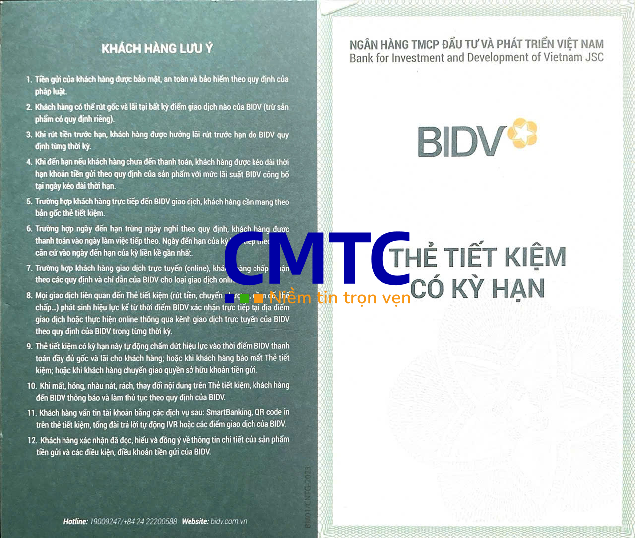 Sổ tiết kiệm mặt trước ngân hàng BIDV