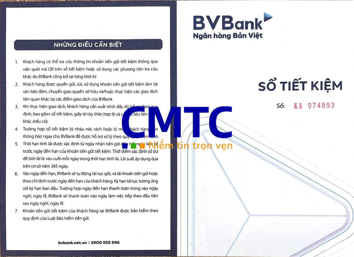 Sổ tiết kiệm mặt trước ngân hàng BV Bank