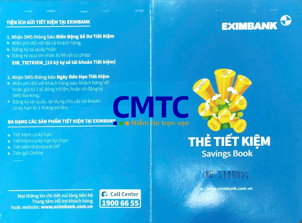 Mẫu sổ tiết kiệm mặt trước ngân hàng Eximbank
