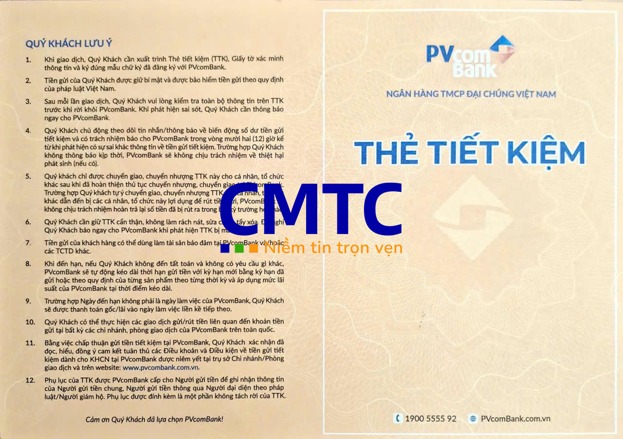 Mẫu mặt trước sổ tiết kiệm PVcom Bank