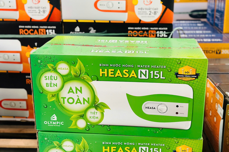 Bình nước nóng Heasa 15 lít phù hợp với gia đình từ 1-3 thành viên