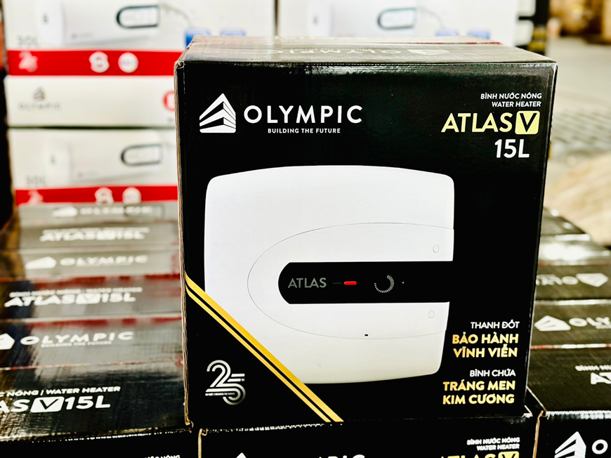 Bình nóng lạnh Olympic Atlas 15 lít có hai phiên bản vuông và ngang