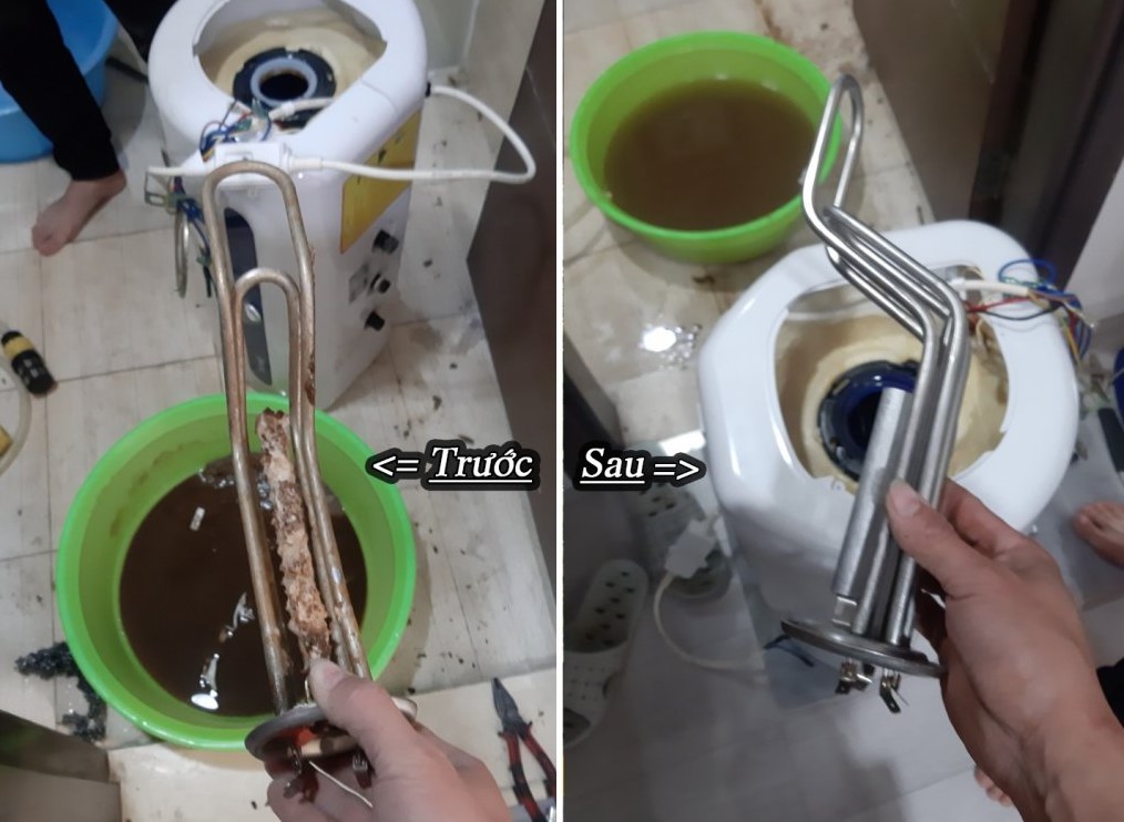 Xả cặn bình nóng lạnh bằng dụng cụ chuyên dụng