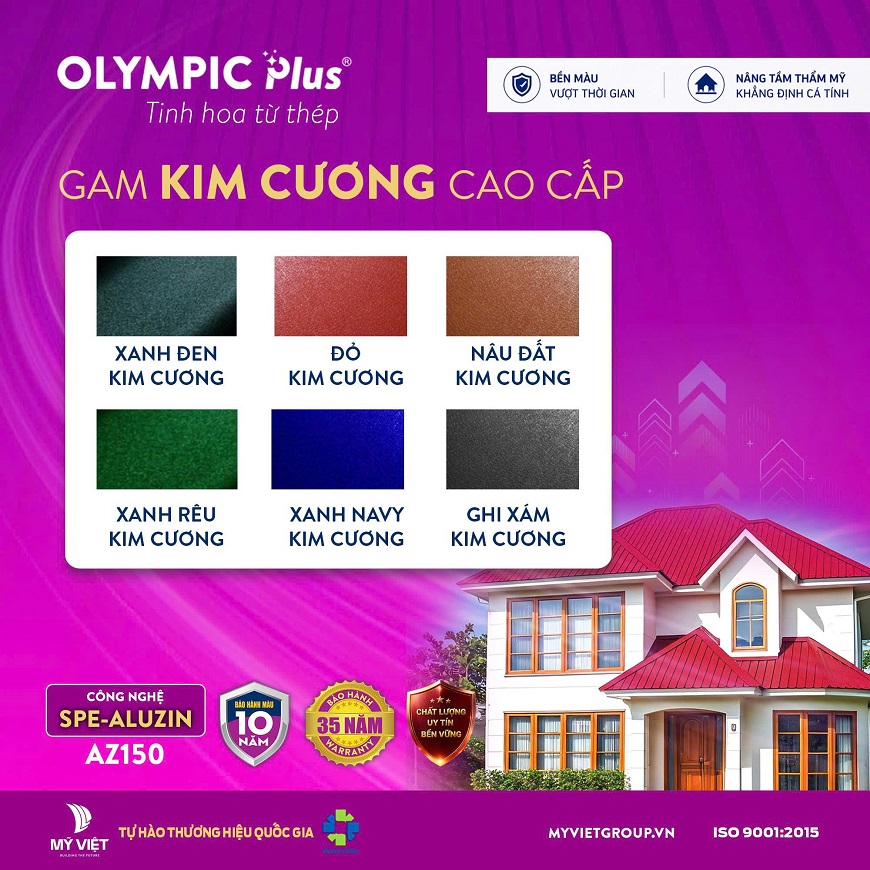 Với sự kết hợp giữa chất lượng vượt trội và hiệu ứng màu sắc độc đáo, dòng tôn kim cương Olympic Plus không chỉ đáp ứng yêu cầu về độ bền mà còn góp phần nâng cao giá trị thẩm mỹ cho công trình