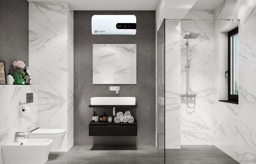 Bình nóng lạnh Atlas 20L dáng ngang sang trọng, hiện đại