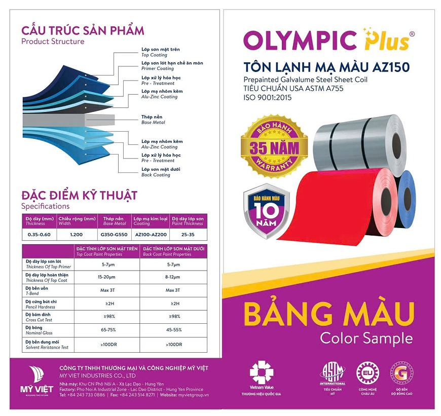 Tôn Olympic Plus có khả năng duy trì màu sắc ổn định, hạn chế hiện tượng bạc màu hay xuống cấp dưới tác động của nắng mưa, góp phần giữ cho công trình luôn bền đẹp theo thời gian