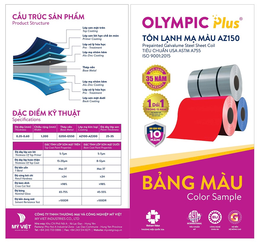 Tôn Olympic Plus có khả năng duy trì màu sắc ổn định, hạn chế hiện tượng bạc màu hay xuống cấp dưới tác động của nắng mưa, góp phần giữ cho công trình luôn bền đẹp theo thời gian