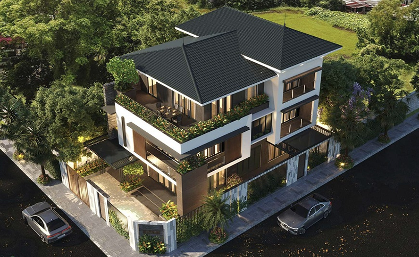 Tôn giả ngói ghi xám cho công trình biệt thự cổ điển