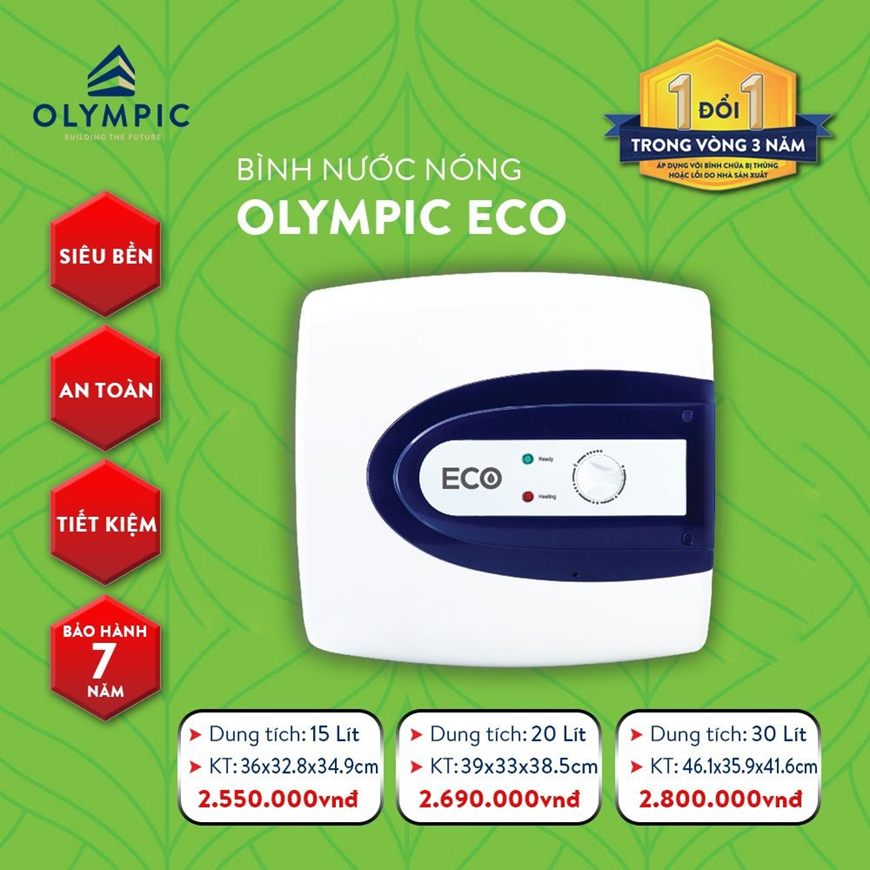 Bình nước nóng Olympic Eco 20 lít có mức giá hợp lý, dễ dàng tiếp cận với người tiêu dùng ở mọi phân khúc