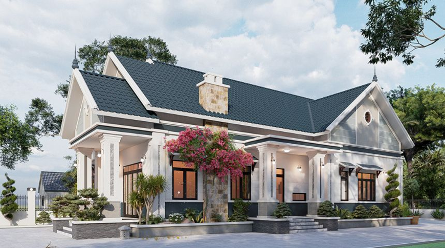 Khung cửa và lan can kim loại không gỉ giúp mặt tiền nhà mái chữ A toát lên nét đẹp hiện đại và phóng khoáng