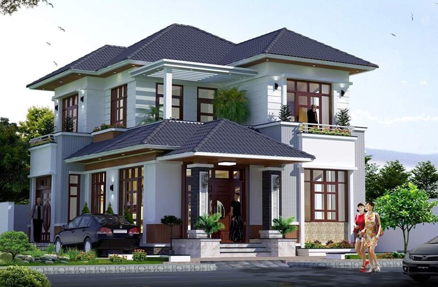 Thiết kế ngoại thất hiện đại và sang trọng với hệ thống cửa sổ chính, phụ