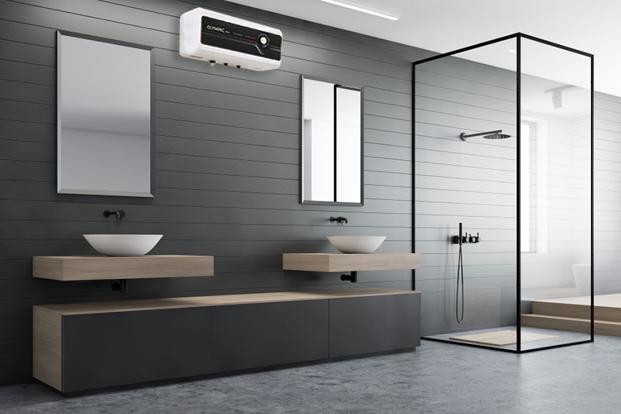 Bình nóng lạnh dáng ngang phù hợp với thiết kế phòng tắm với chiều rộng lớn